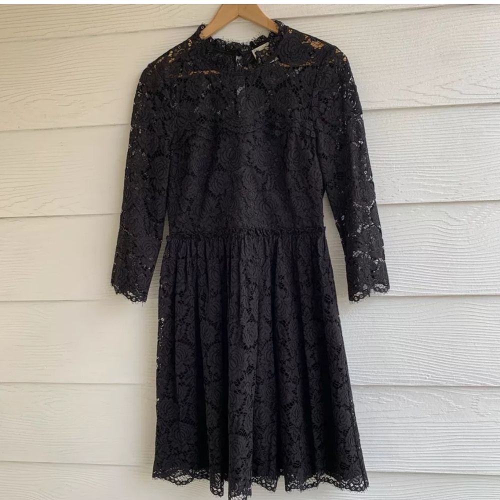 KATE SPADE Black  Lace Dress Women’s Size 10 3/4 Sleeve High Neck Lined
